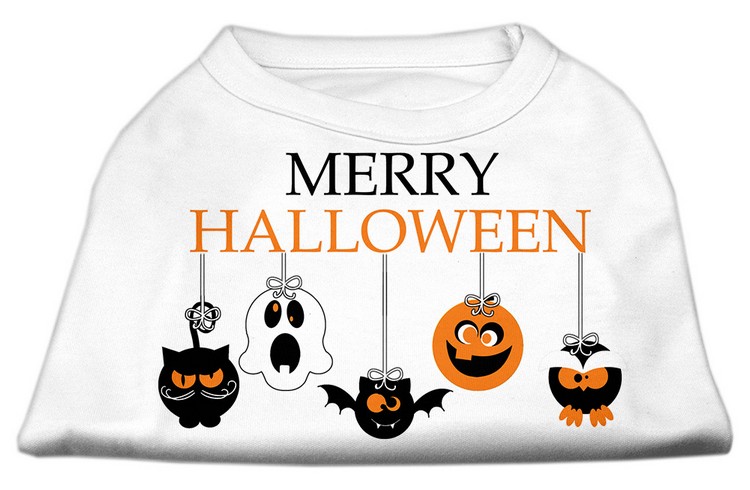 Merry Halloween Screen Print Dog Shirt White XXL